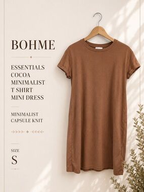 Bohme Essentials Cocoa Minimalist Capsule Knit T Shirt Mini Dress Size Small